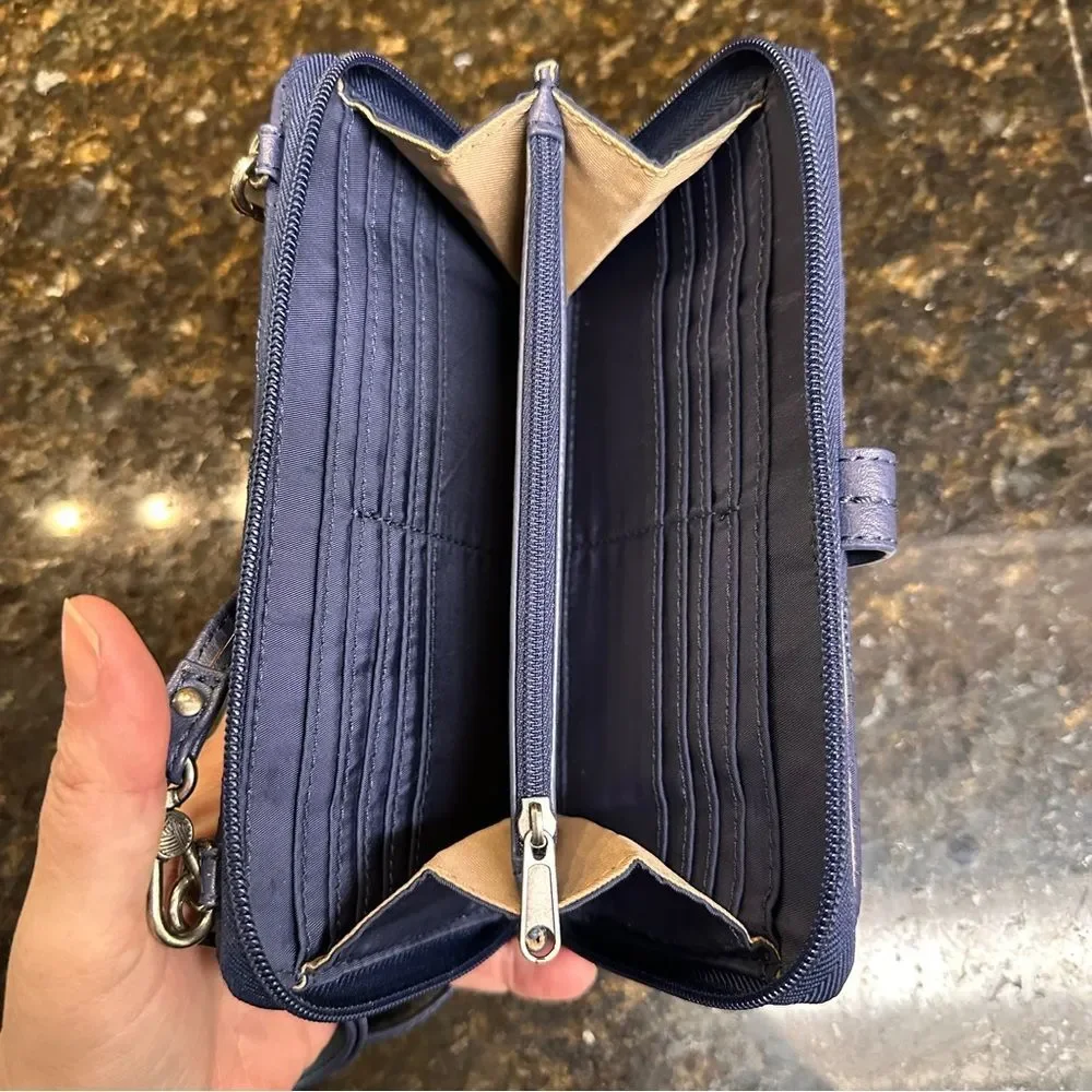 Sakroots Navy Wallet Crossbody Bag, Compact Travel Quilted Wristlet